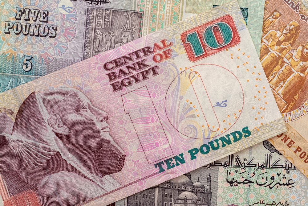 Pozadí egyptské národní měny. Bankovky egyptské libry na pozadí