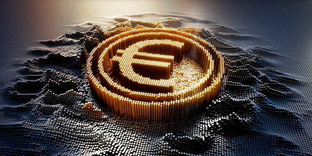 Symbol měny eura. Koncept digitalizace měny